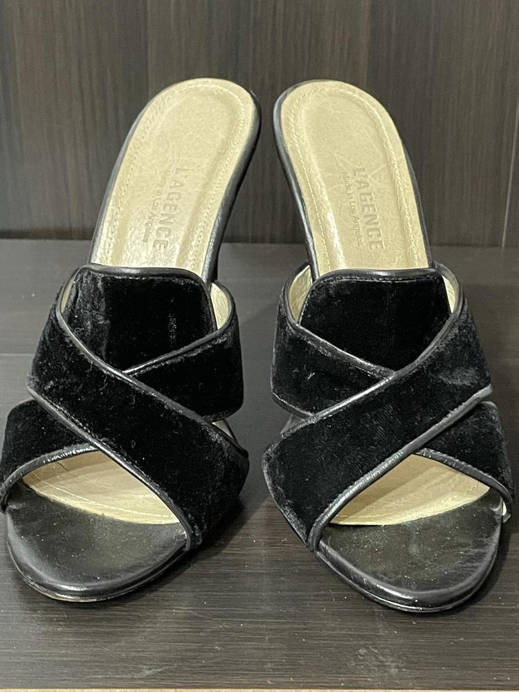 L'AGENCE Black Velvet Leather Trim Mule Heel Size 5 USA